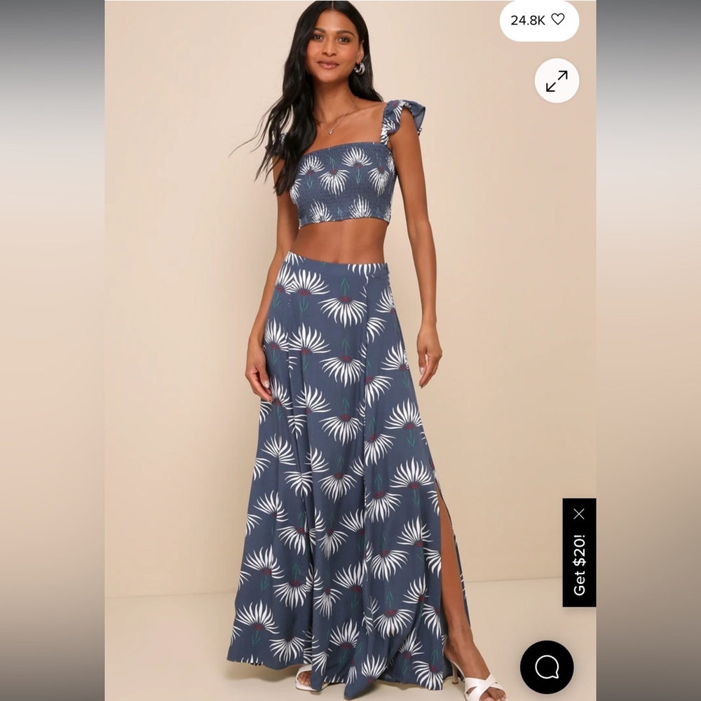 Lulus Trancoso Dusty Blue Floral Print Two-Piece Maxi Set